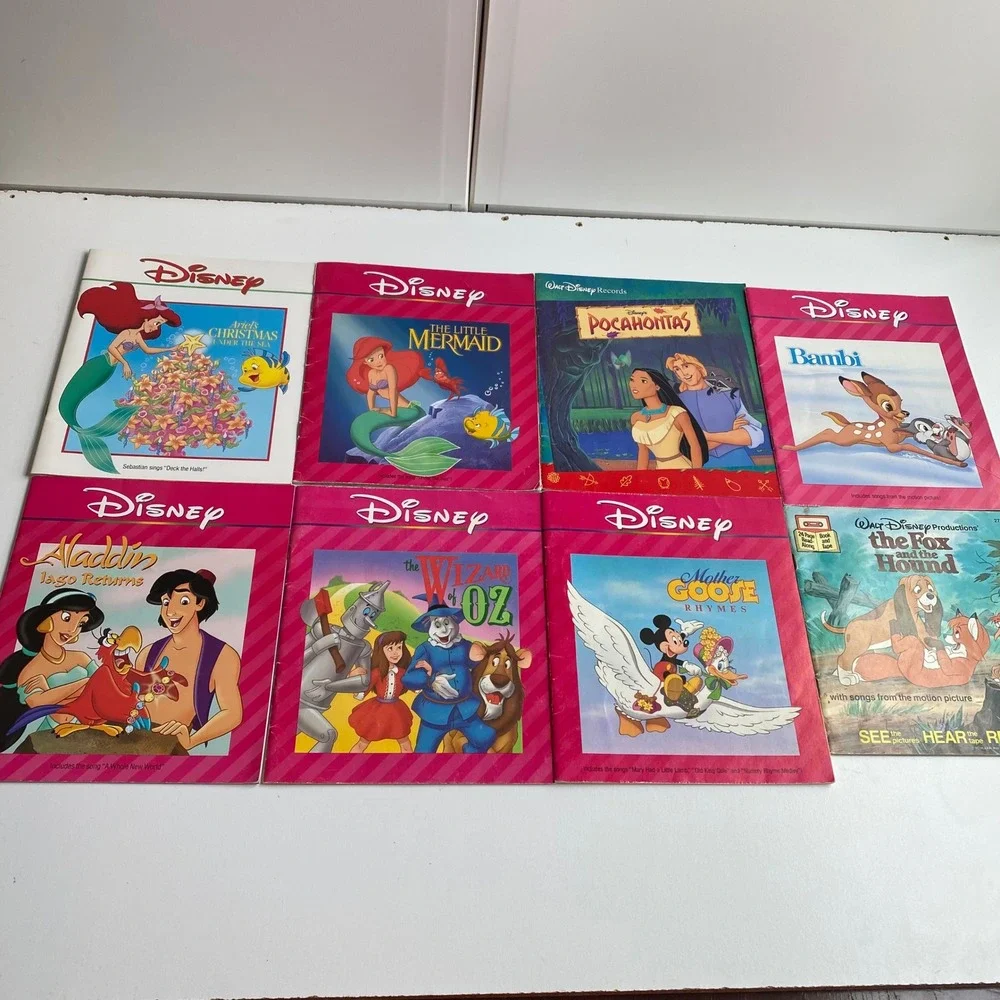 8 Vintage Disney Read Along Story Books NO TAPES paperbacks Bambi Aladdin Wizard